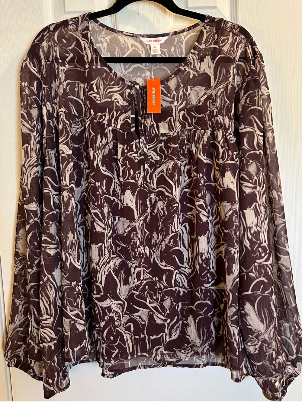 NWT Joe Fresh Plum & Cream Abstract Floral Sheer Blouse with tank top - 2X